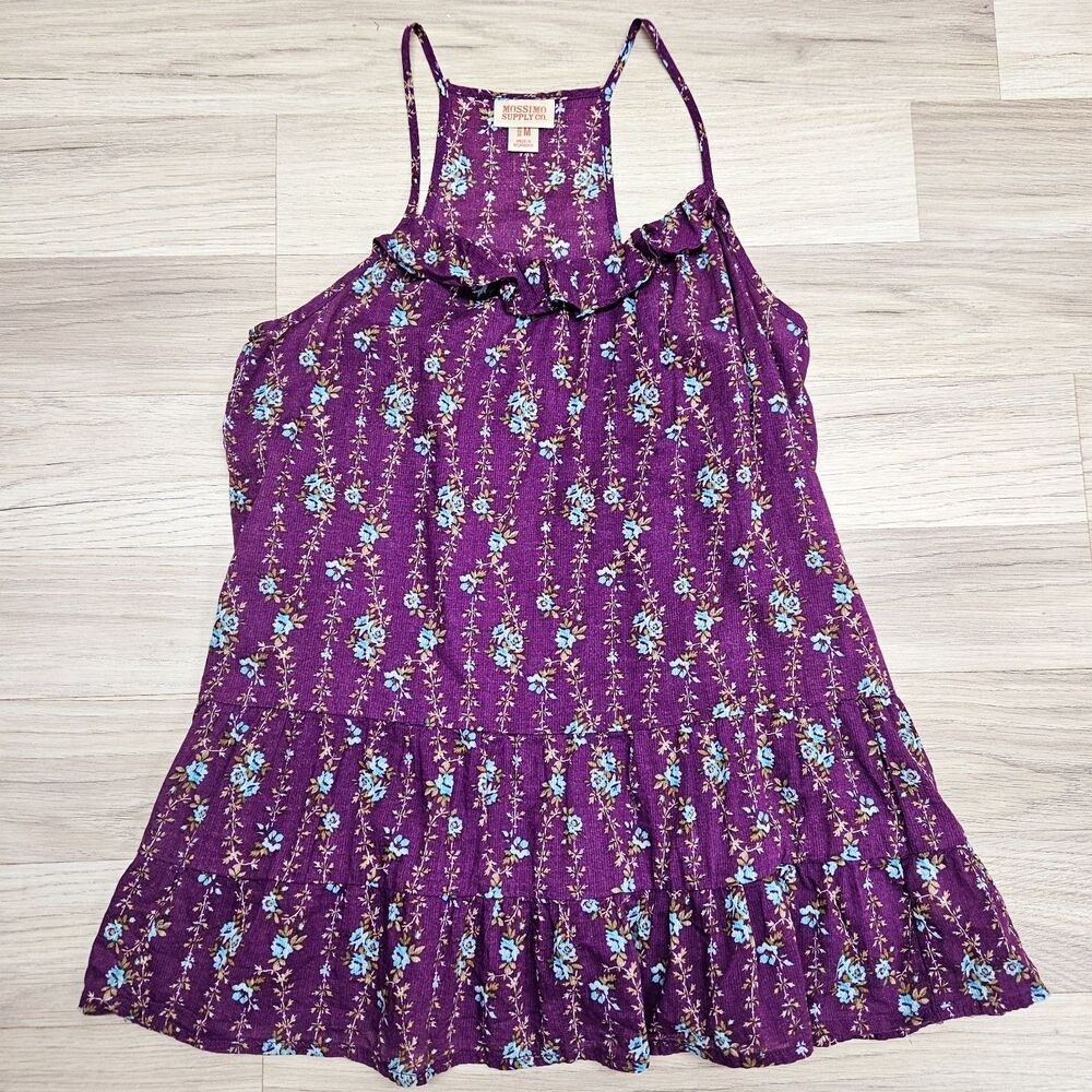 Mossimo Womens Purple Floral Spaghetti Strap Blouse Lightweight Cotton Medium